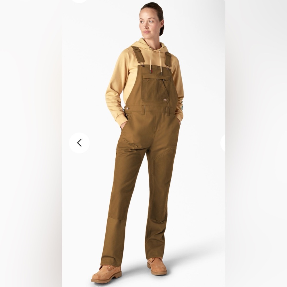 Dickies TRADEBUILT WAXED CANVAS DOUBLE FRONT BIB OVERALLS Brown Workwear Womens